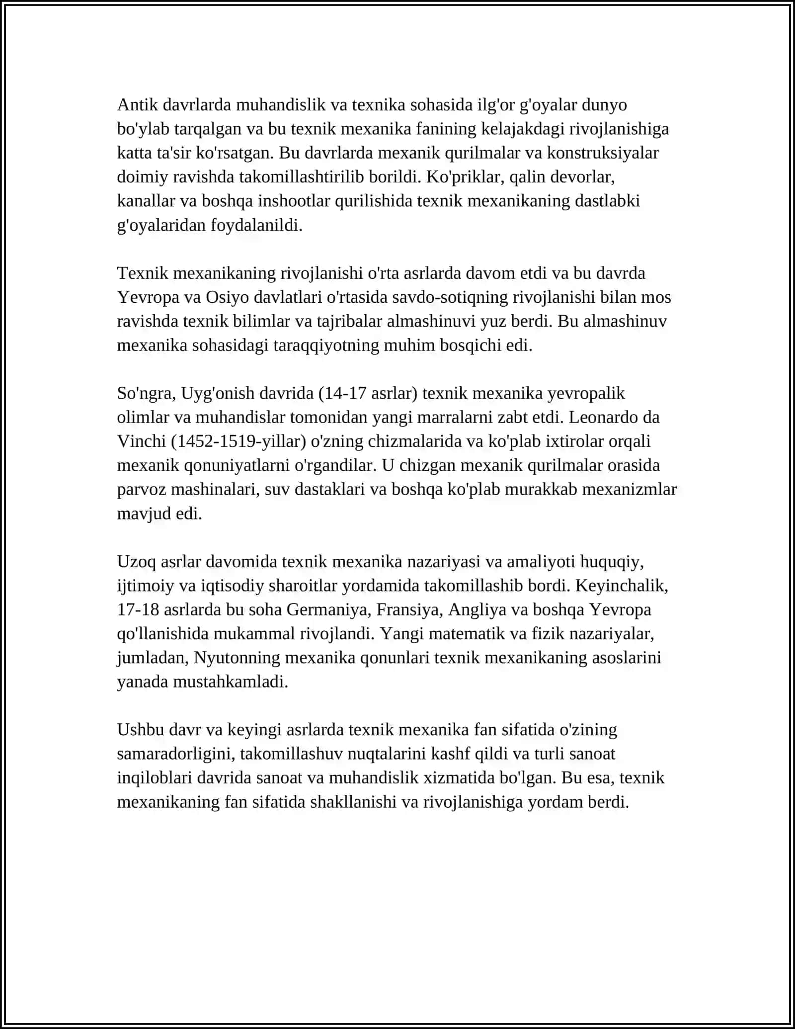 “TEXNIK MEXANIKA “ FANINING RIVOJLANISH TARIXI 4