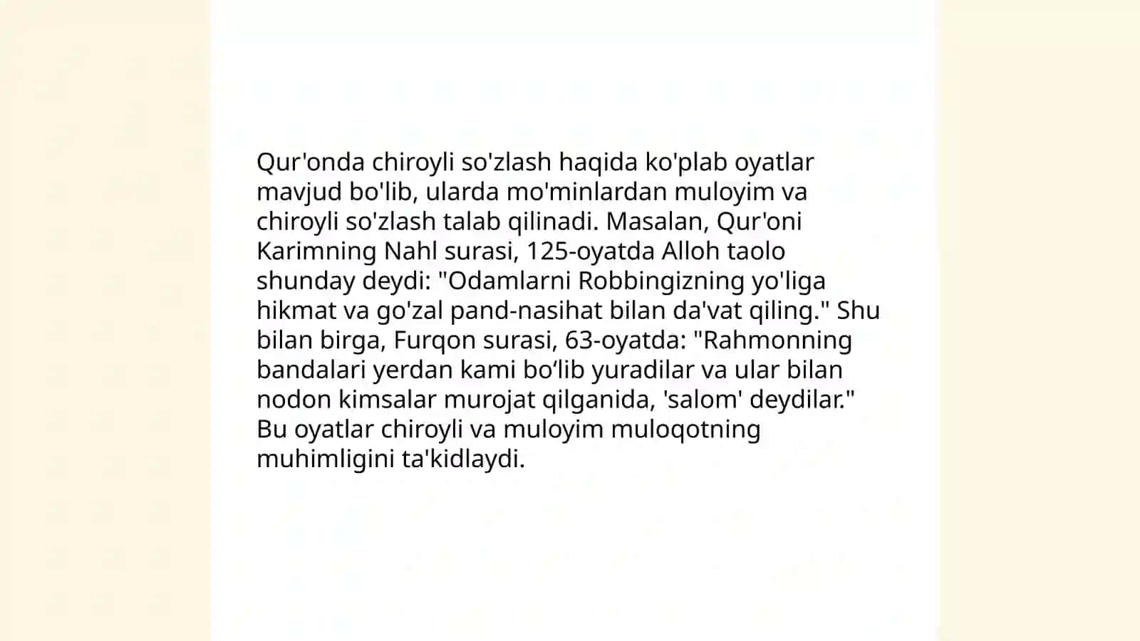 Qur'oni Karim va hadisi sharifda muomala chiroyli so'z xususida 4