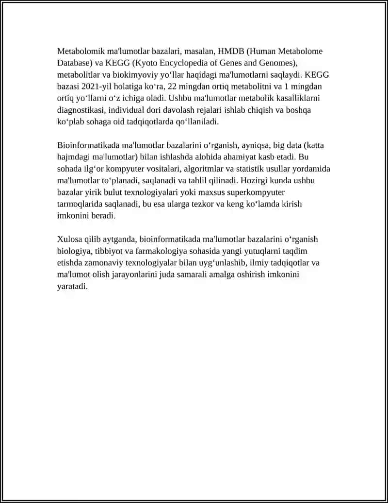 BIOINFORMATIKA VA BIOMEXANIKA FANIDAN 4