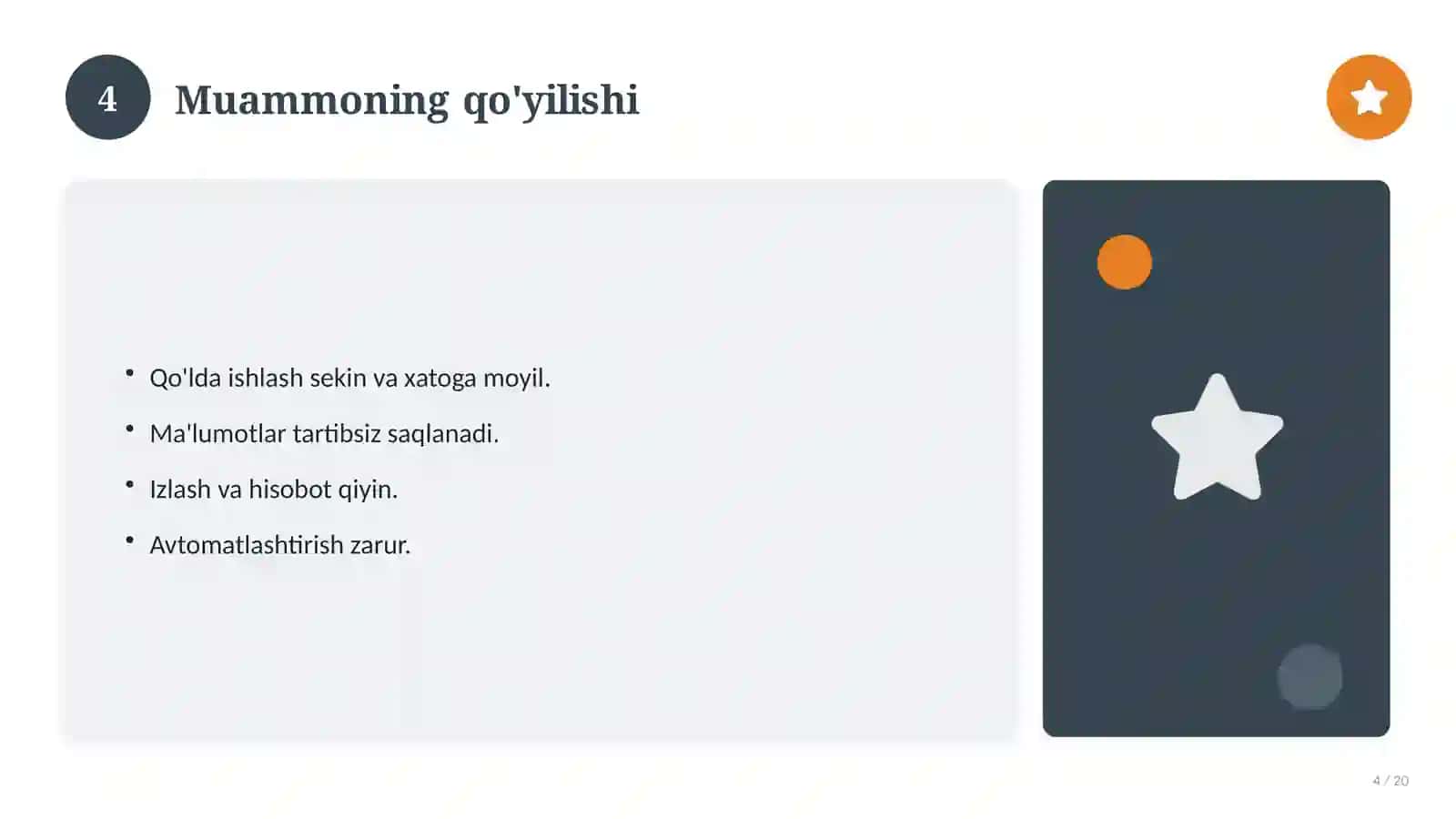 Obyektga yo'naltirilgan dasturlash: nazariy asoslari, tizimli yondashuvda (Amaliyot hisoboti) 4
