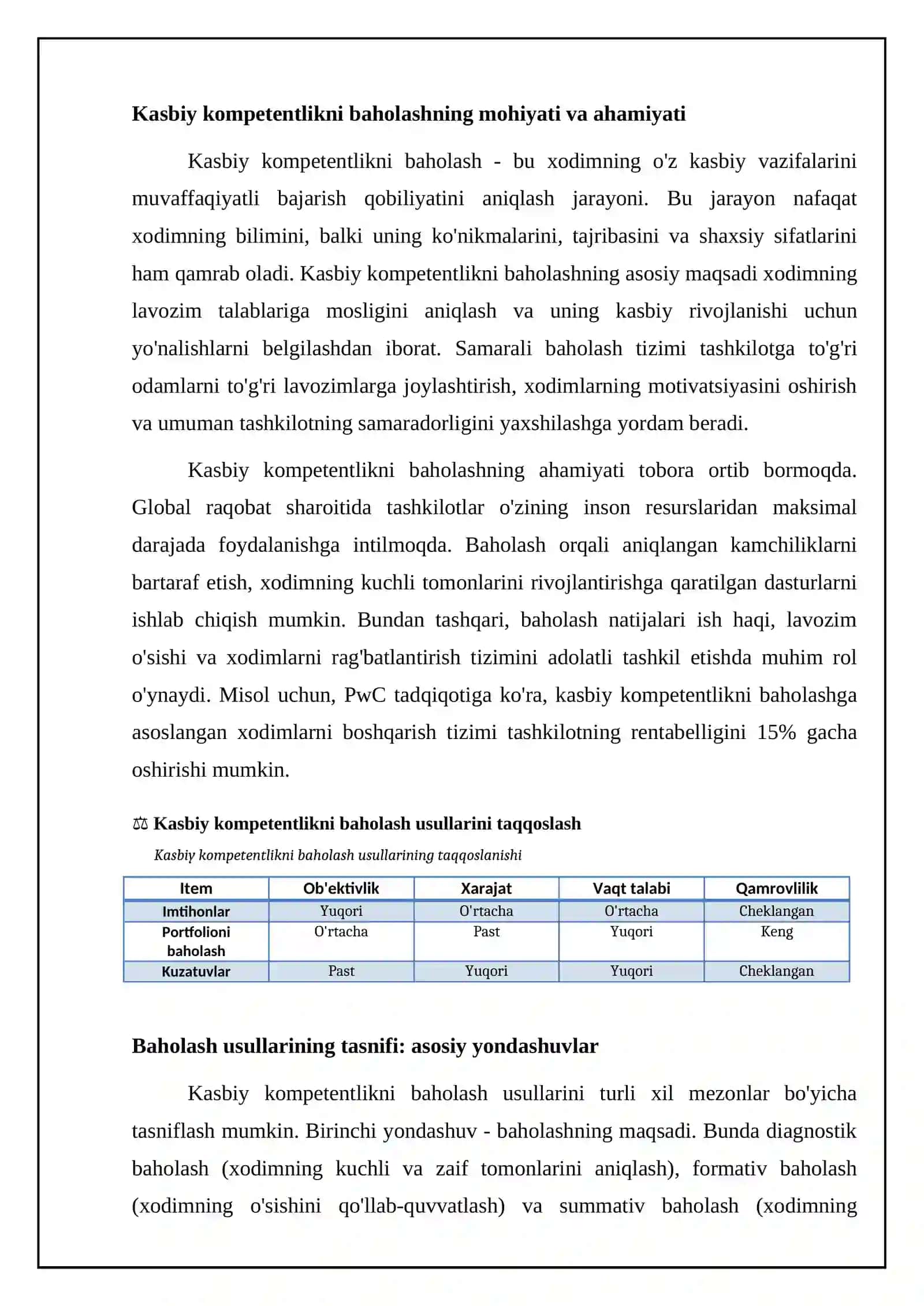 Kasbiy kompetentlikni baholash usullari: Umumiy ko'rinish 4