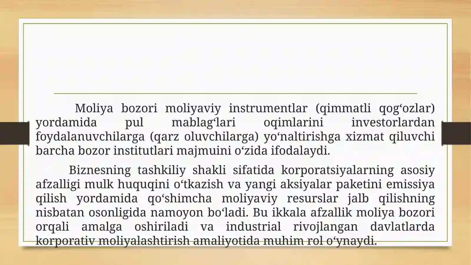 MOLIYAVIY BOZORLAR VA UNDA KORPORATSIYALAR 4