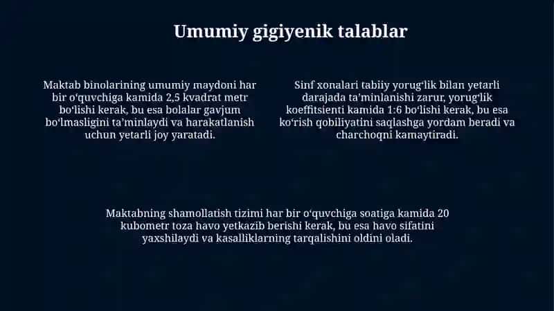 Maktab binosiga qoʻyilgan gigienik talablar 4