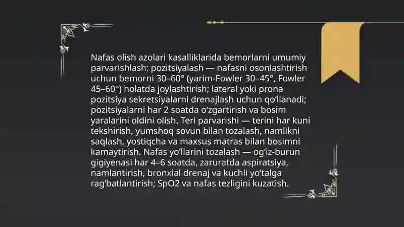 Nafas olish azolari kasaliklarida bemorlarni parvarishlash 4