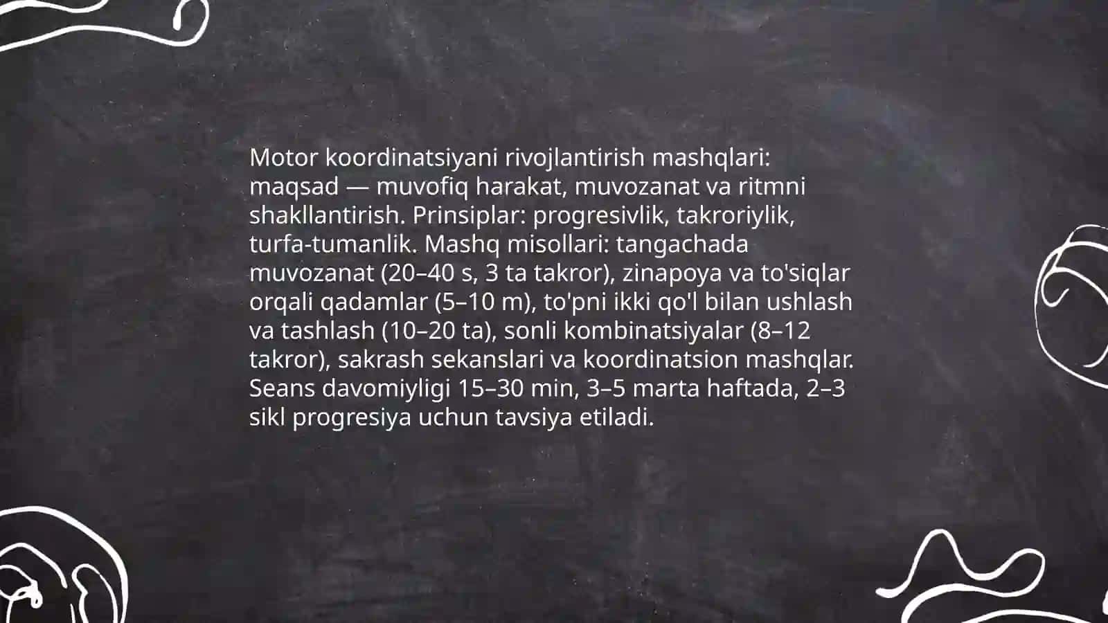 Harakat ko'nikmalarini tashkil etish mashqlari 4