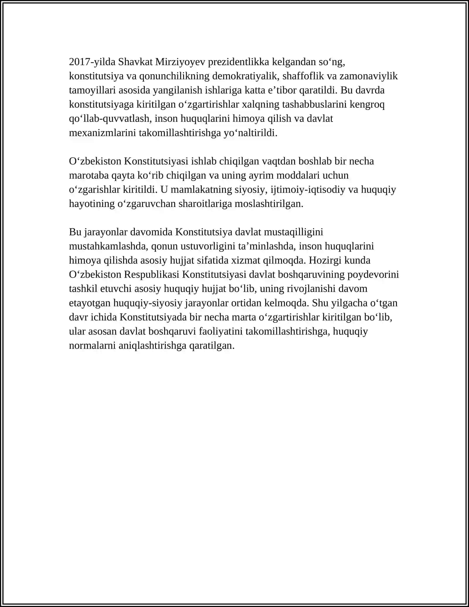 OʻZBEKISTON RESPUBLIKASI KONSTITUTSIYASI HAQIDA 4