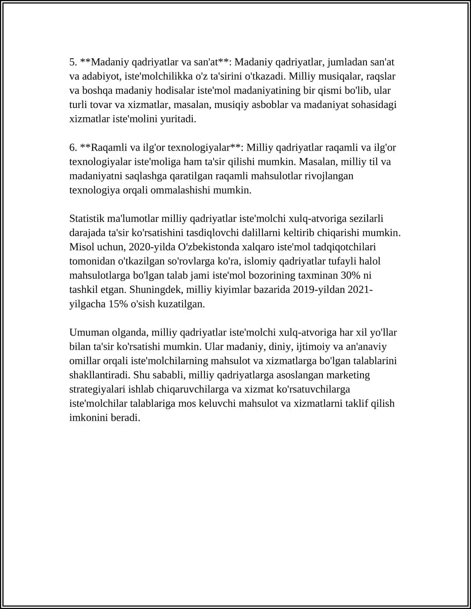 ISTE'MOLCHI XULQ ATVORI: MILLIY QADIRYATLAR VA DAROMAD DARAJASINING TA'SIRI 4
