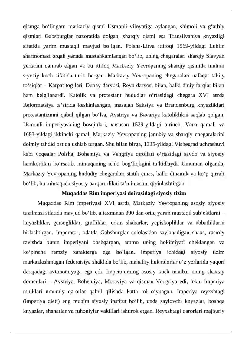 XVI-XVII asrning birinchi yarmida Markaziy Yevropa davlatlari 4