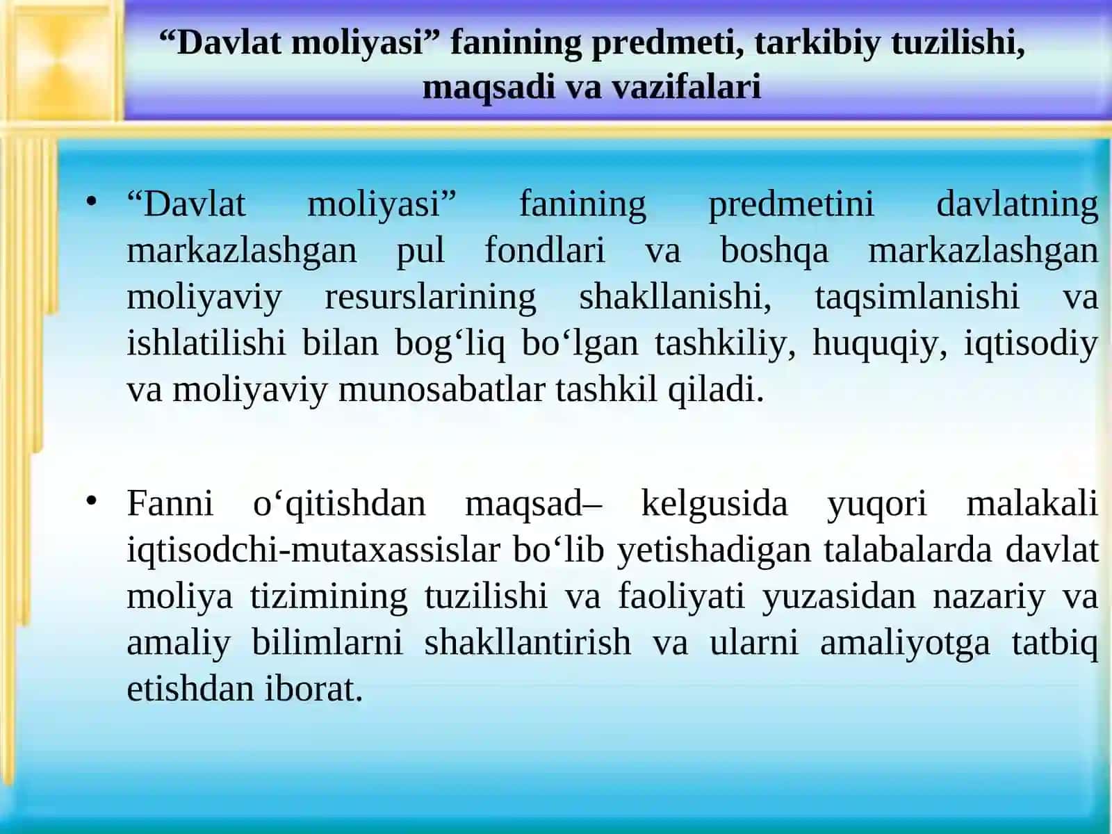 DAVLAT MOLIYASI FANIGA KIRISH 4