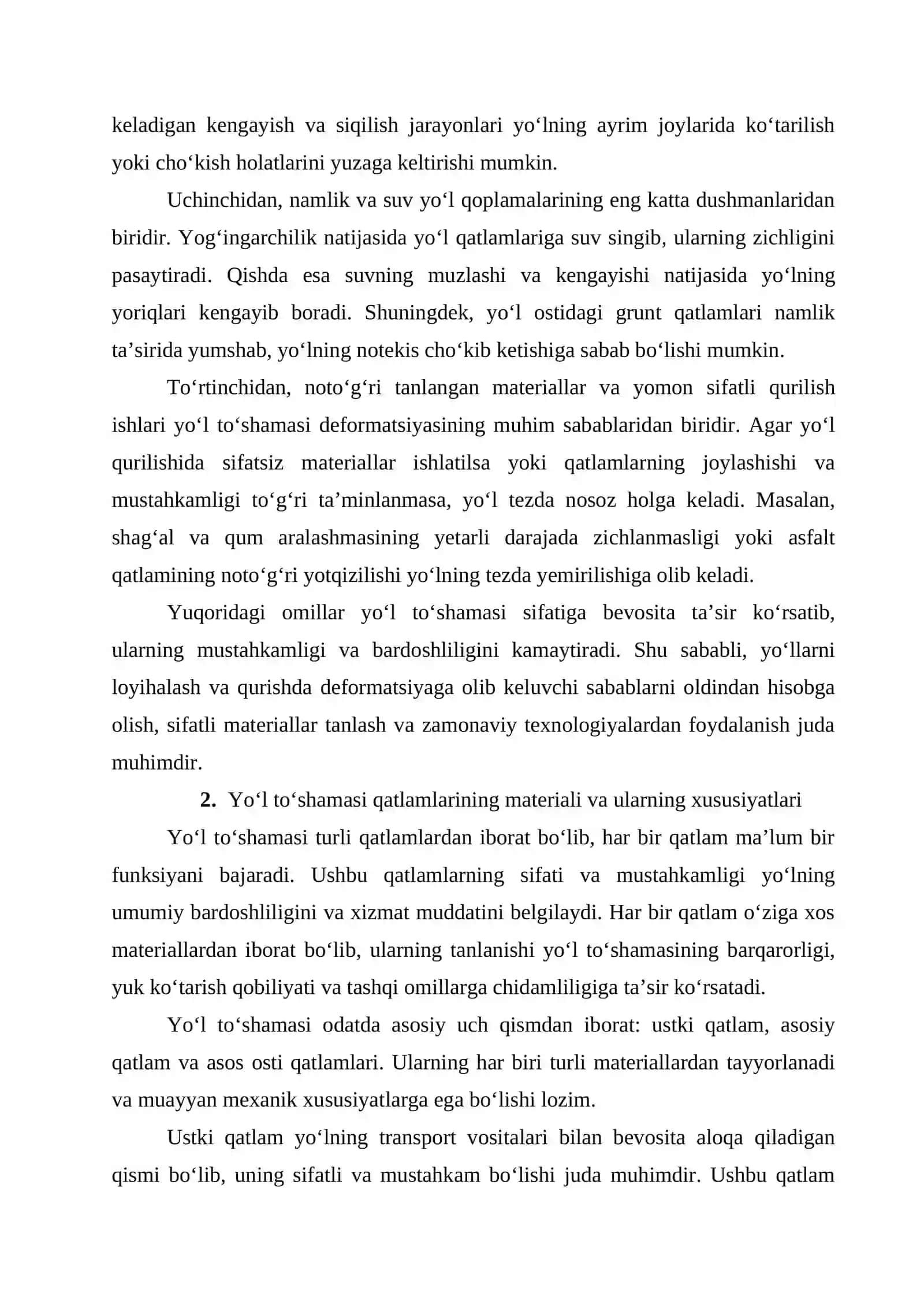 Yo‘l to‘shamasi deformatsiyalanishiga qatlamlar materiali tuzilishining ta’siri 4