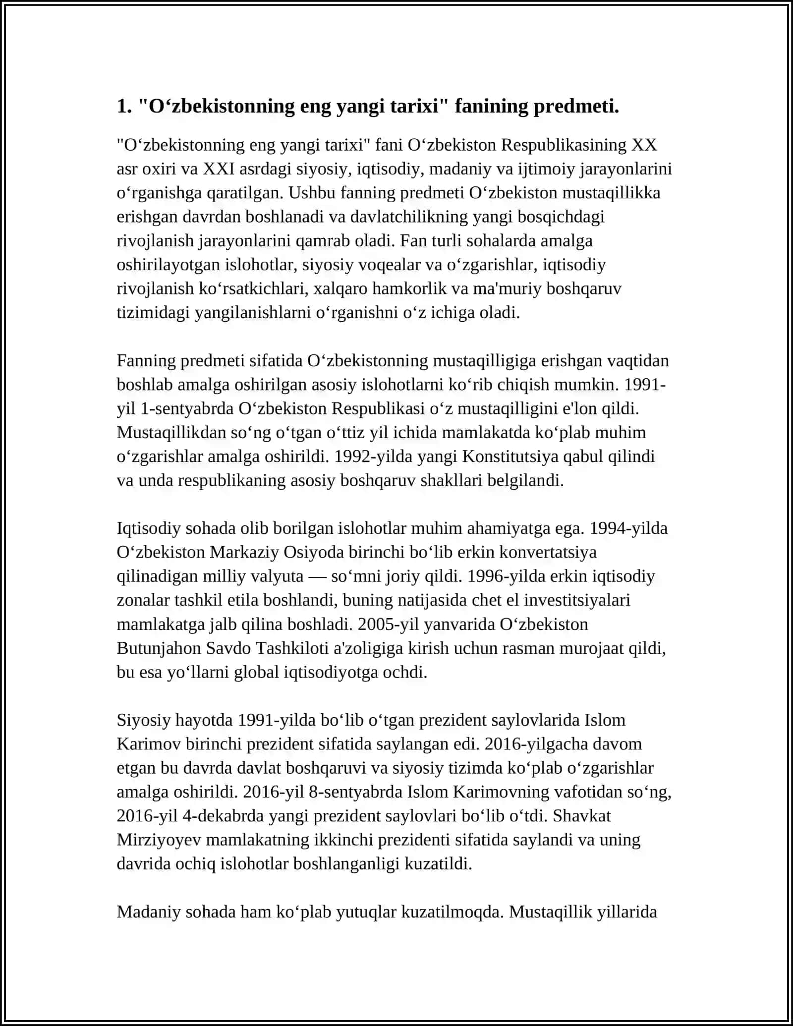 "O‘zbekistonning eng yangi tarixi" fani 4
