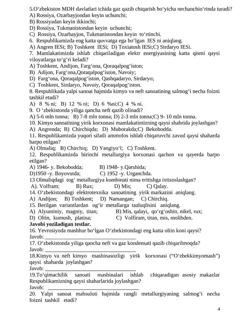 geogrfiyadan nazorat ishi daftari 4