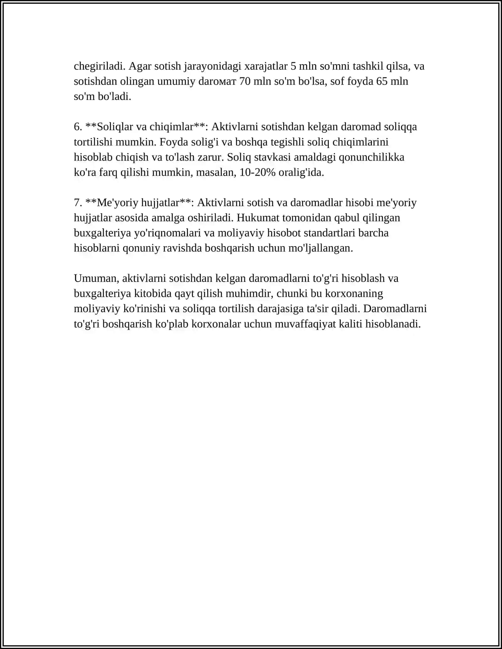 Aktivlarni sotishdan olingan daromadlar hisobi 4
