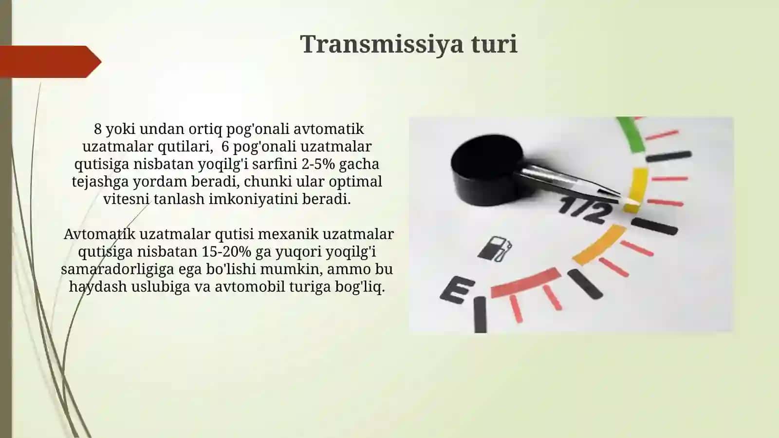 Avtomobillarning yonilği tejamkorligi tasir etuvchiekspulantatsionomillar 4