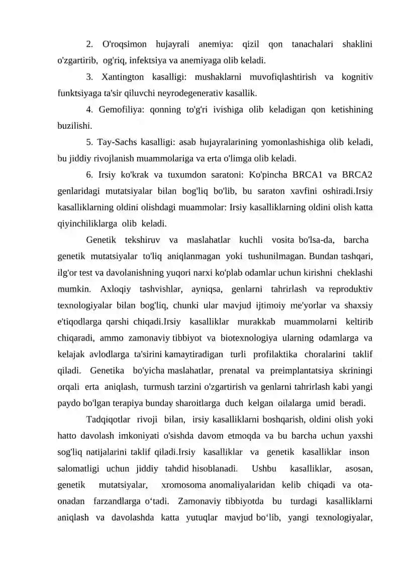 Irsiy kasaliklar.Tibbiy genetik maslahat 4