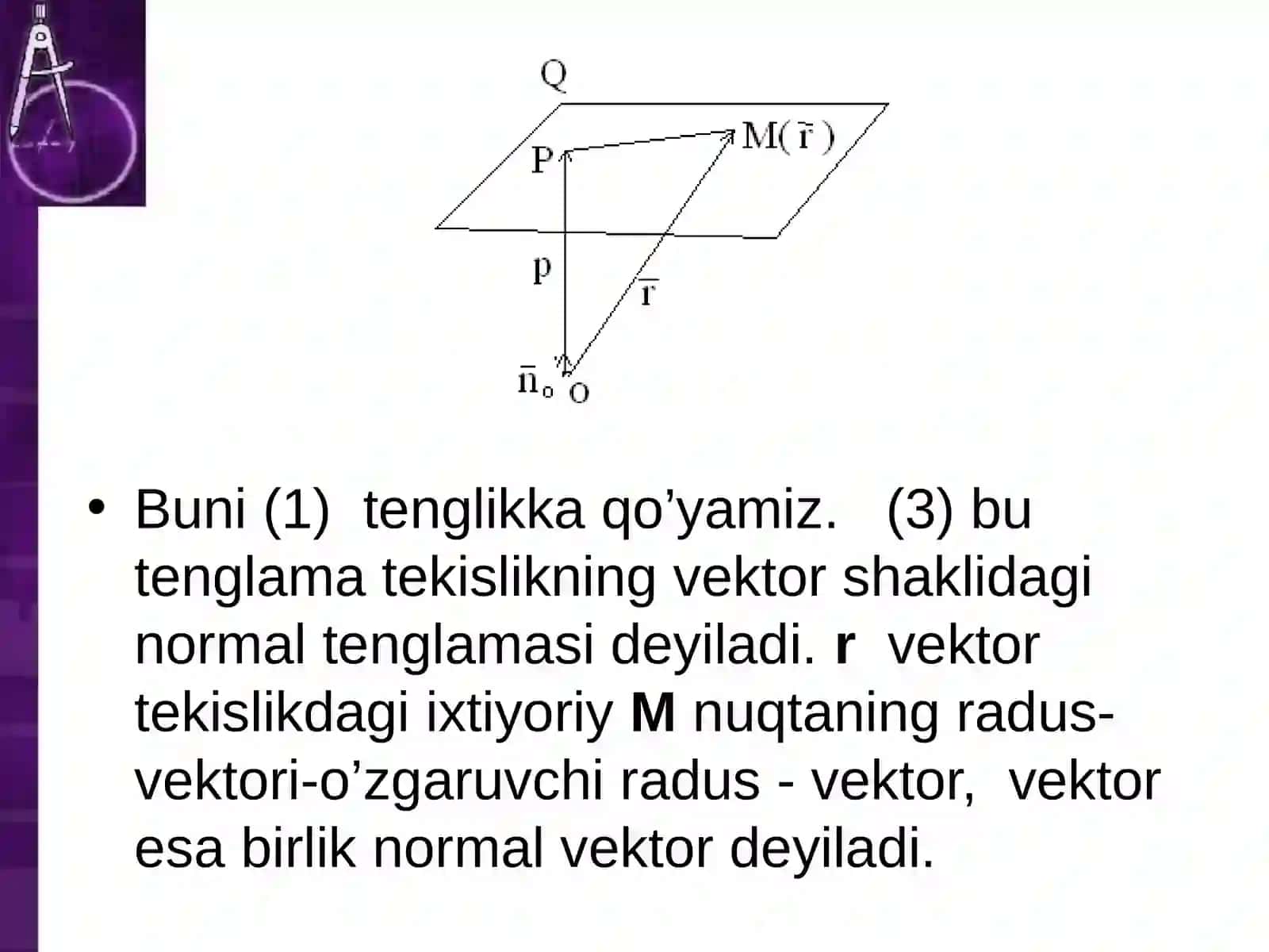 Fazoda to`g`ri chiziq va tekisliklarning turli tenglamalari 4