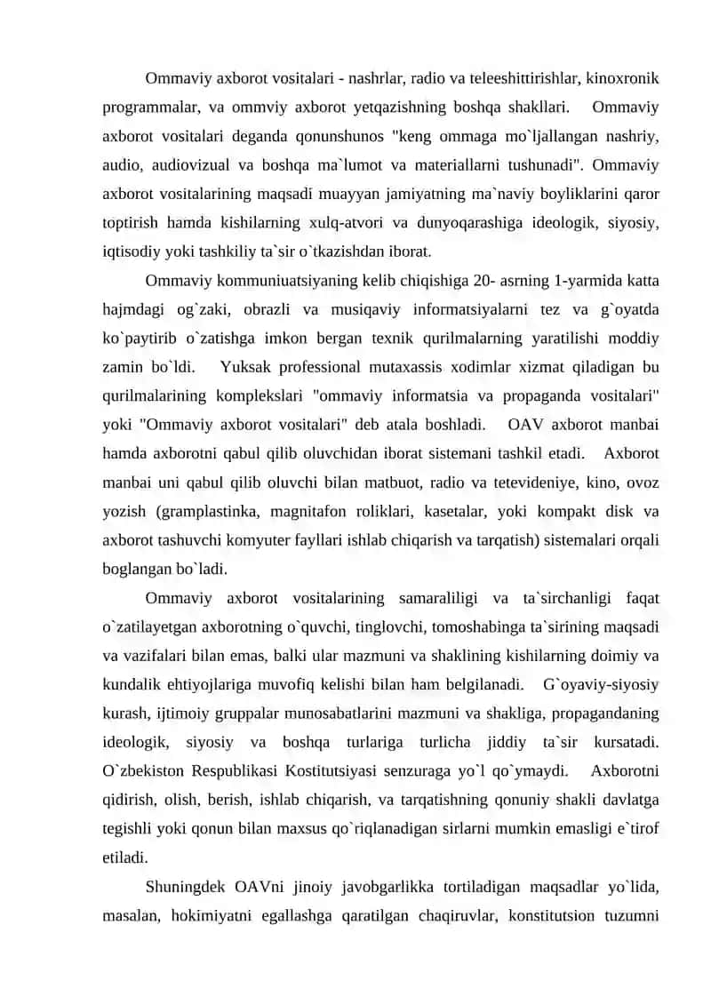 Ommaviy axborot vositalarining faoliyati 4