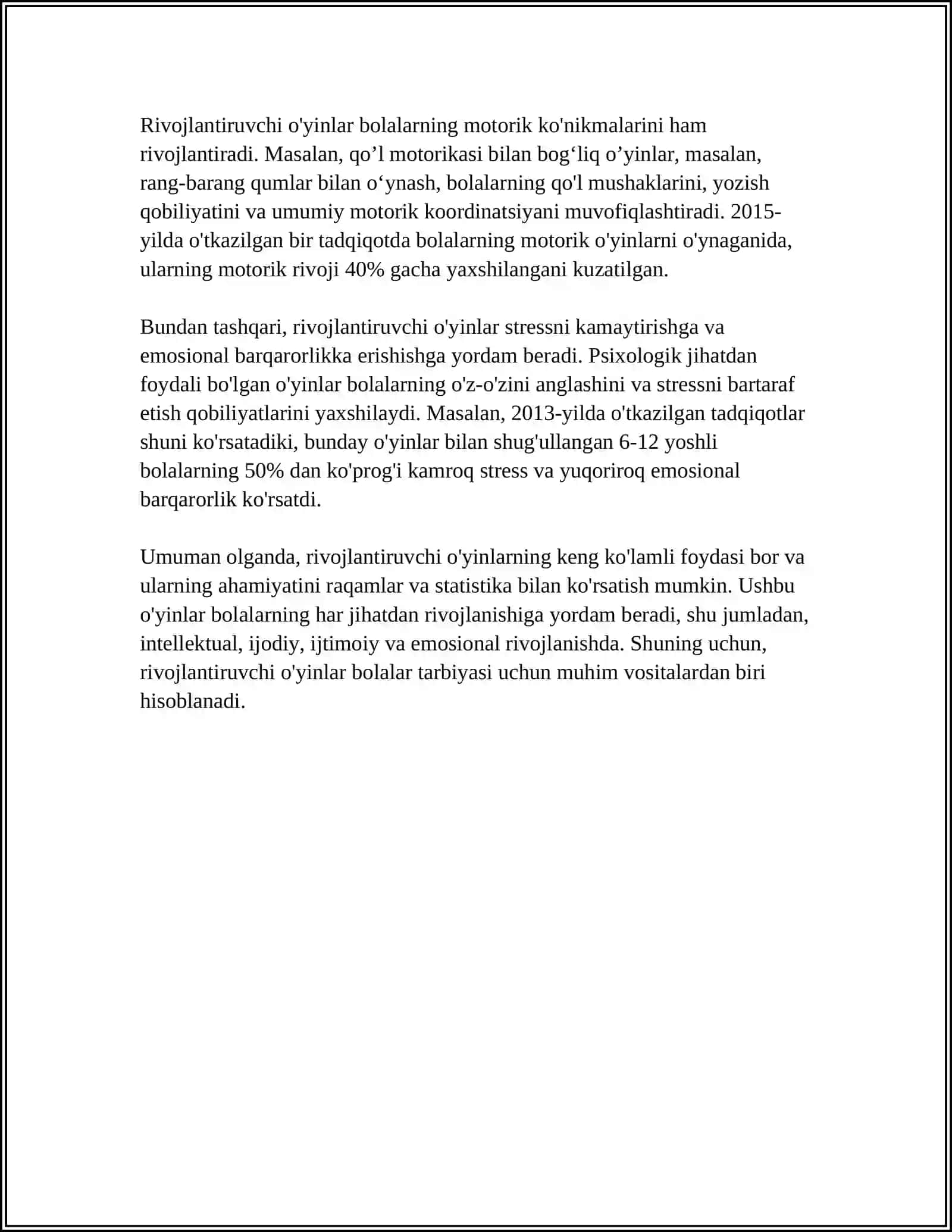 Rivojlantiruvchi Markazlar va O'yin 4