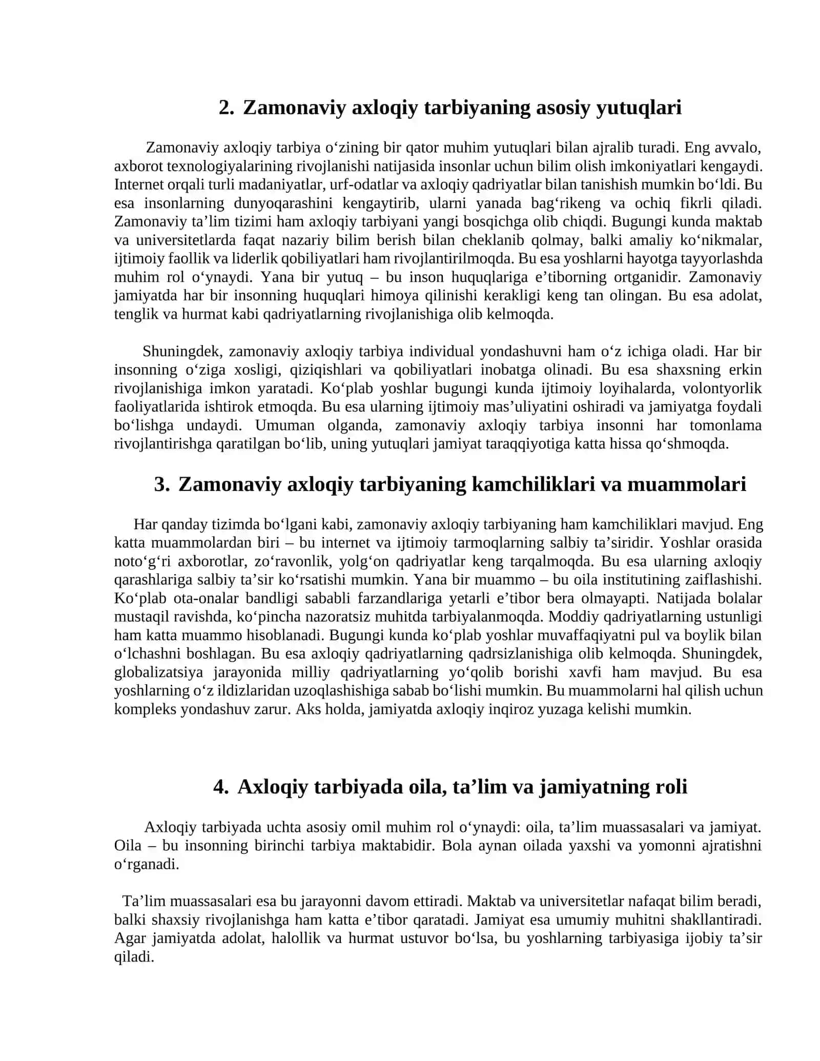 "Zamonaviy axloqiy tarbiyaning yutuqlari va kamchiliklari" 4