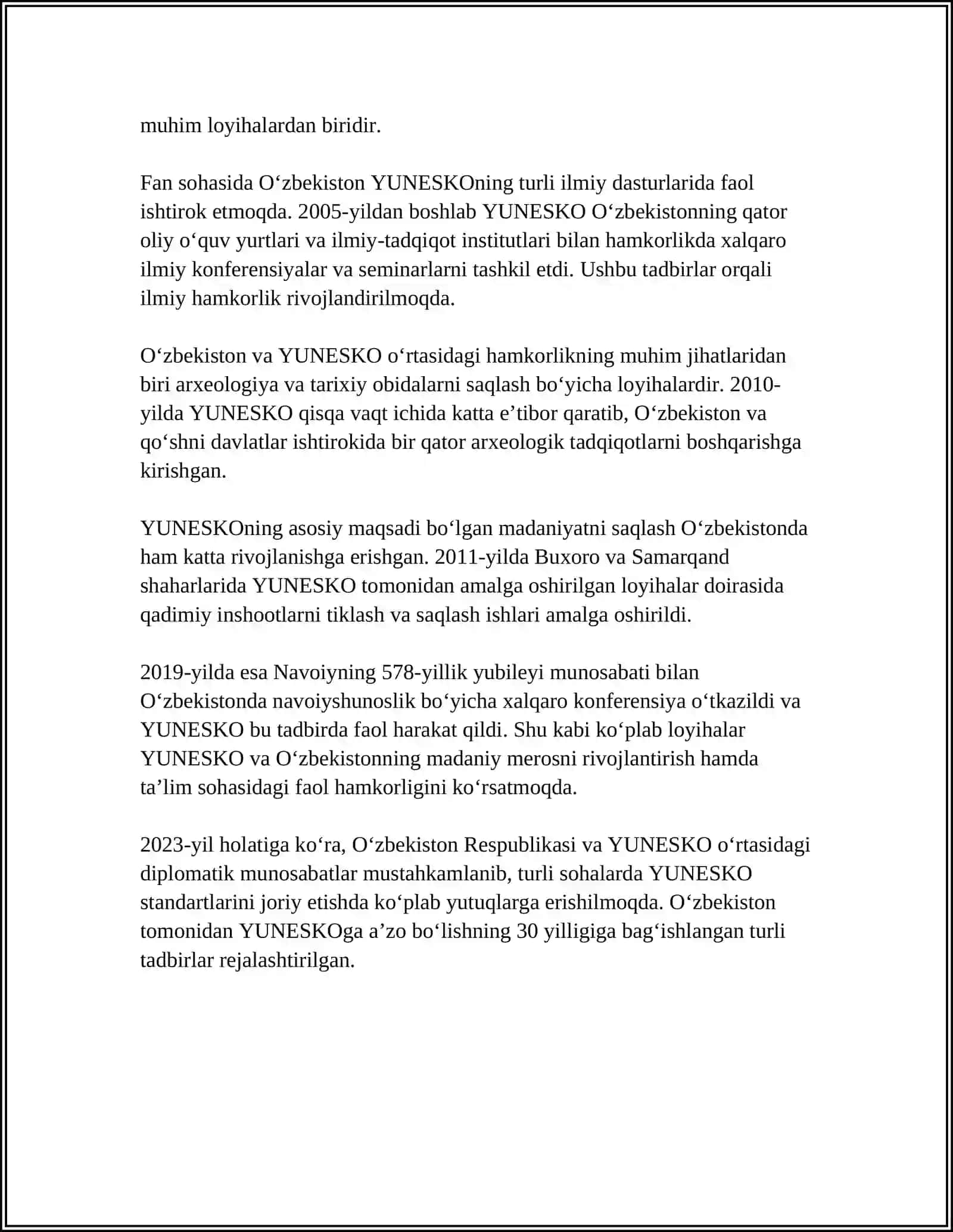 O'ZBEKISTON VA YUNESKO MUNOSABATLARI 4