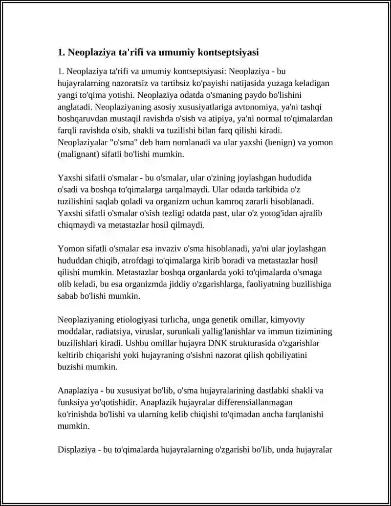 NEOPLAZIYA. O'SMA KOMPONENTLARI. YAXSHI SIFATLI O'SMALAR 4