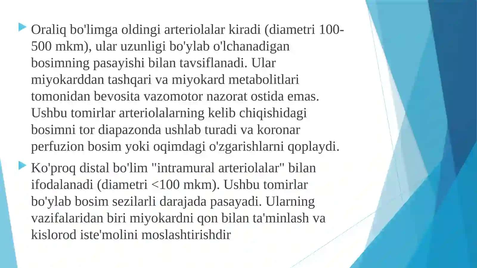Koronar qon aylanishining xususiyati.QSX va QMX aniqlash usullari 4