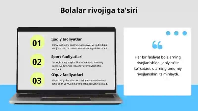 Bolalar faoliyati yo‘nalishlari. Faoliyatlarni haftaga teng taqsimlash 4
