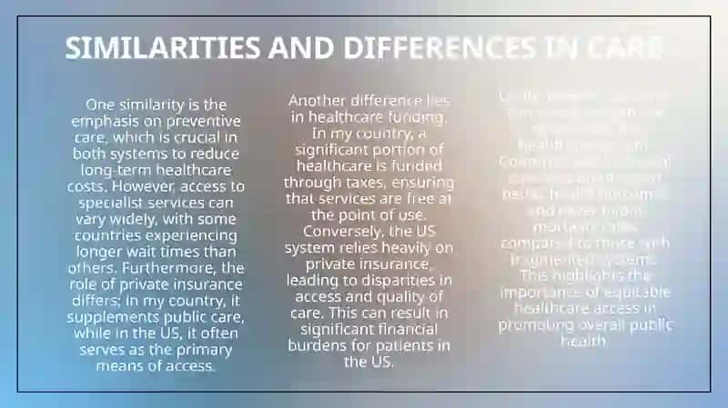 Compare the healthcare systems of your own contry and on English speking country,and identify the differences and similarities 4