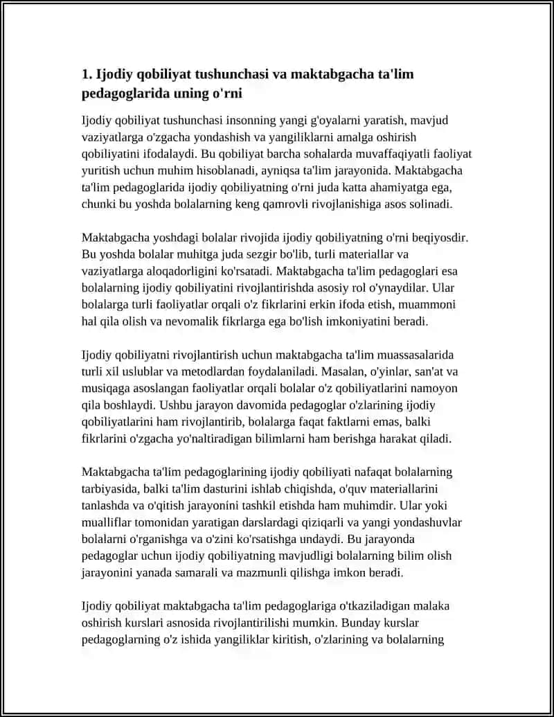 BO'LAJAK MAKTABGACHA TA'LIM PEDAGOGLARNI KREATIV QOBILIYATLARNI RIVOJLANTIRISH MAZMUNI 4