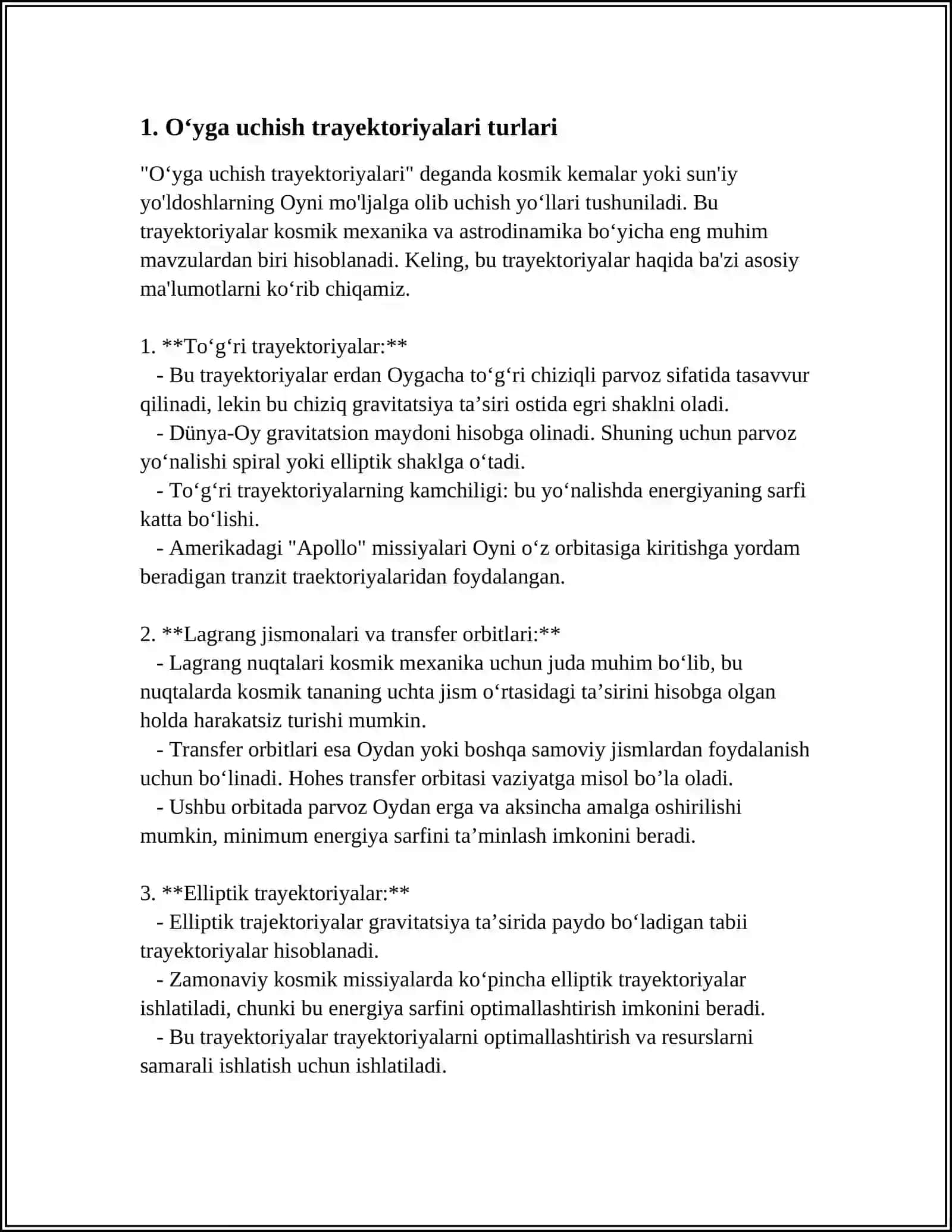 Oʻyga uchish trayektoriyalari 4