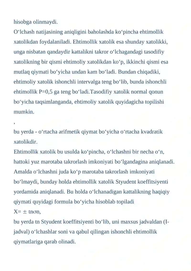 O‘LCHASH NATIJALARINI QAYTA ISHLASH 4