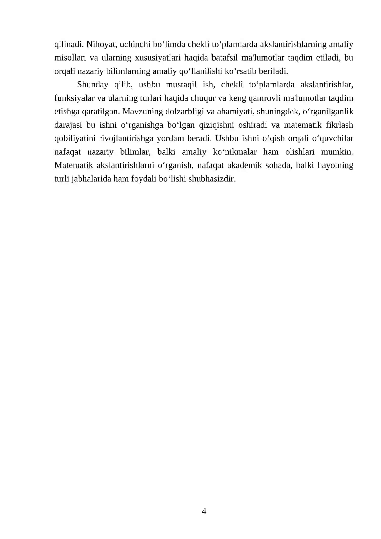 Chekli to‘plamlarda akslantirishlar. Funksiya turlari 4