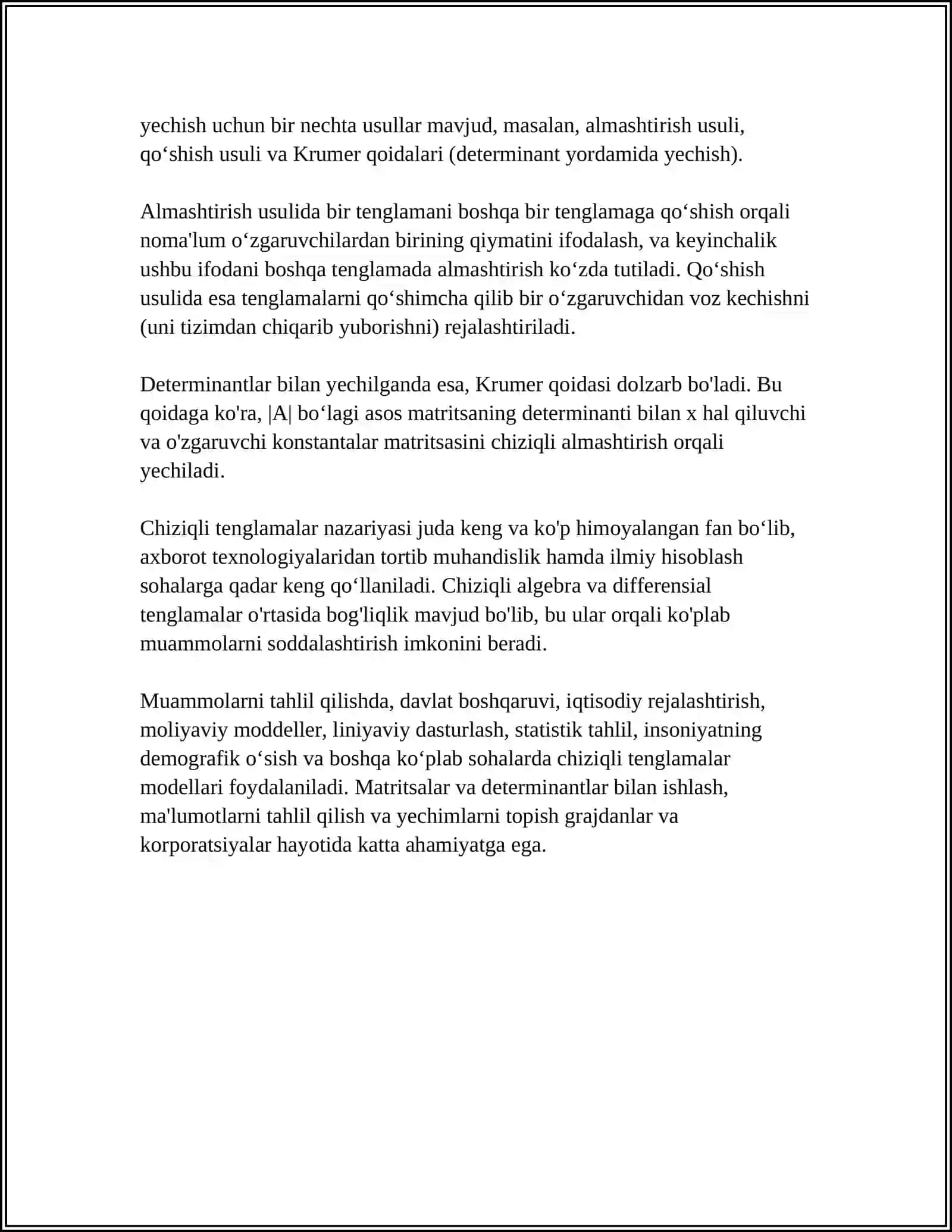 BIR JINSLI TENGLAMALAR SISTEMASI. FUNDAMENTAL YECHIM 4