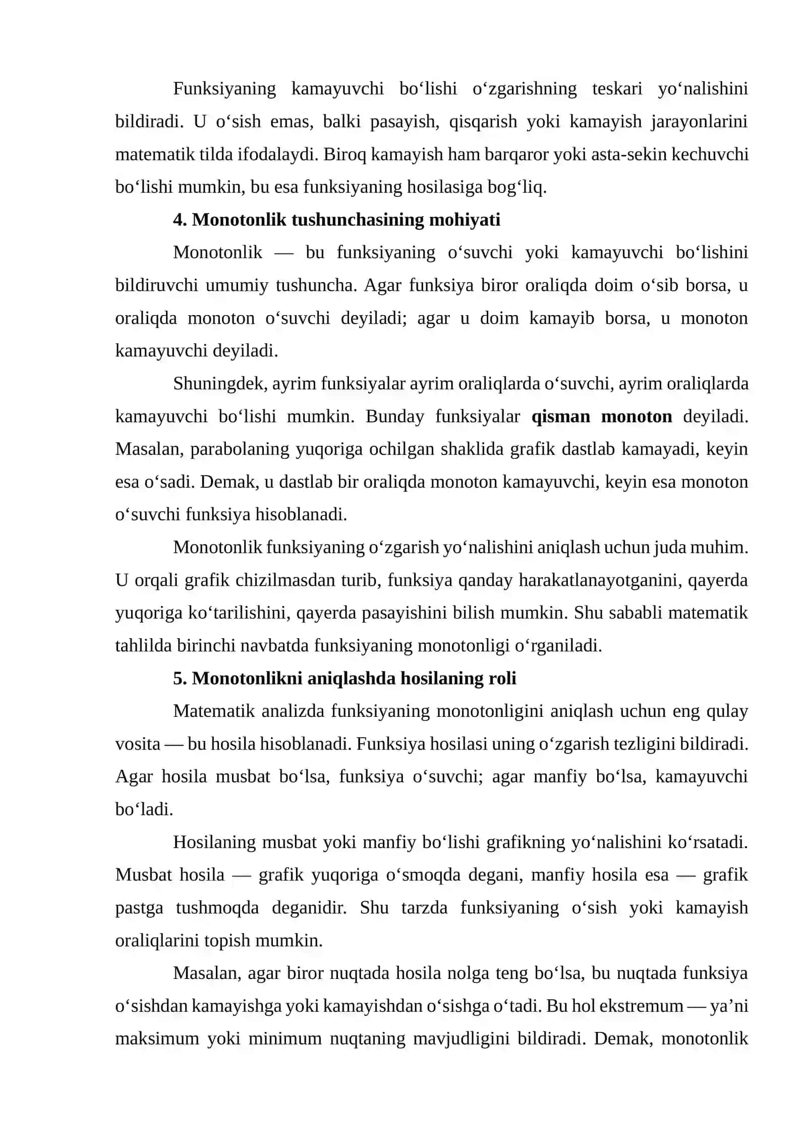 Funksiyalarning monotonlik sharti Ekstremumlar 4