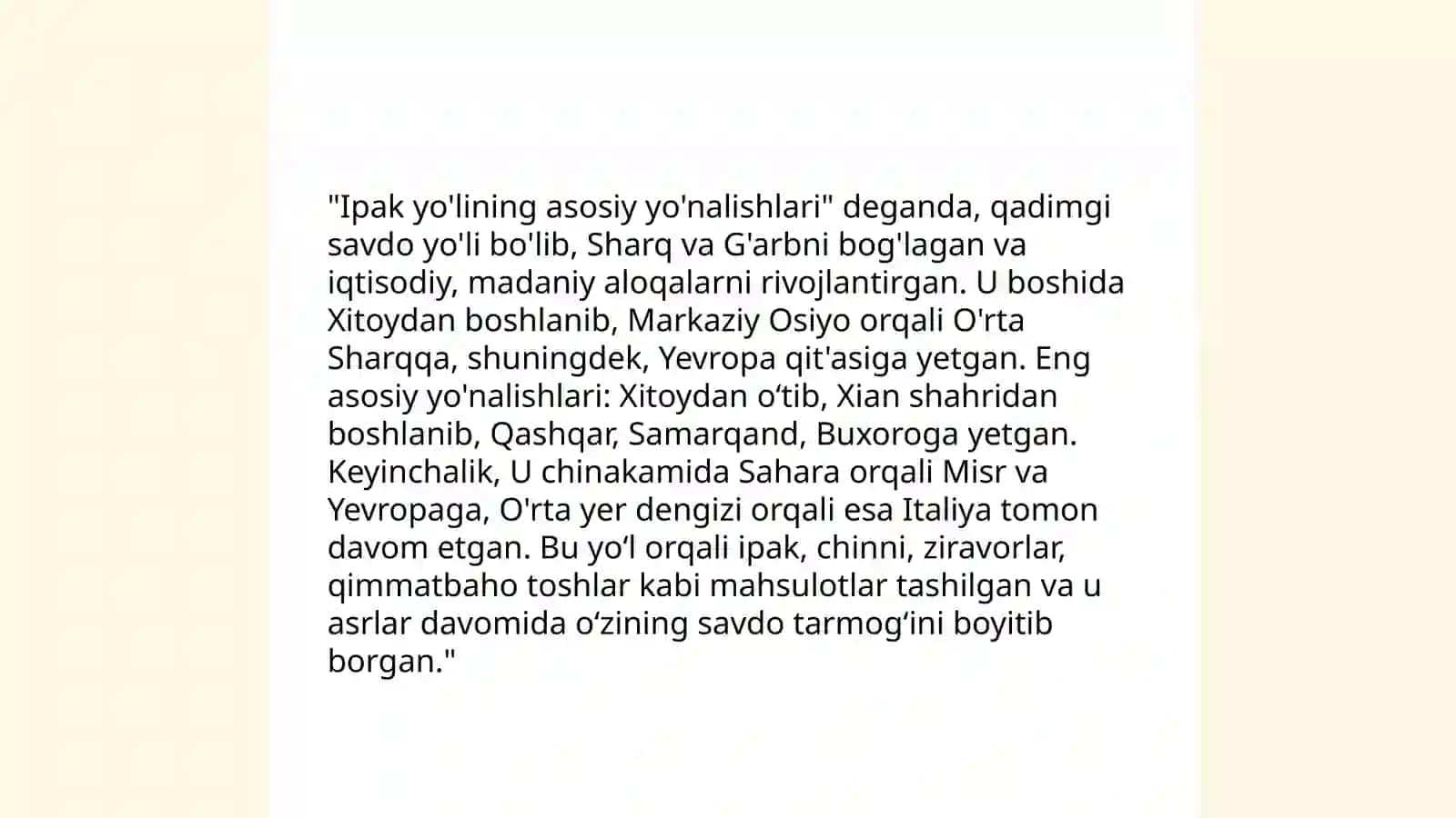 Buyuk Ipak yo'li: uning asosiy yo'nalishi va tarmoqlariga tarixiy geografik tavsif 4