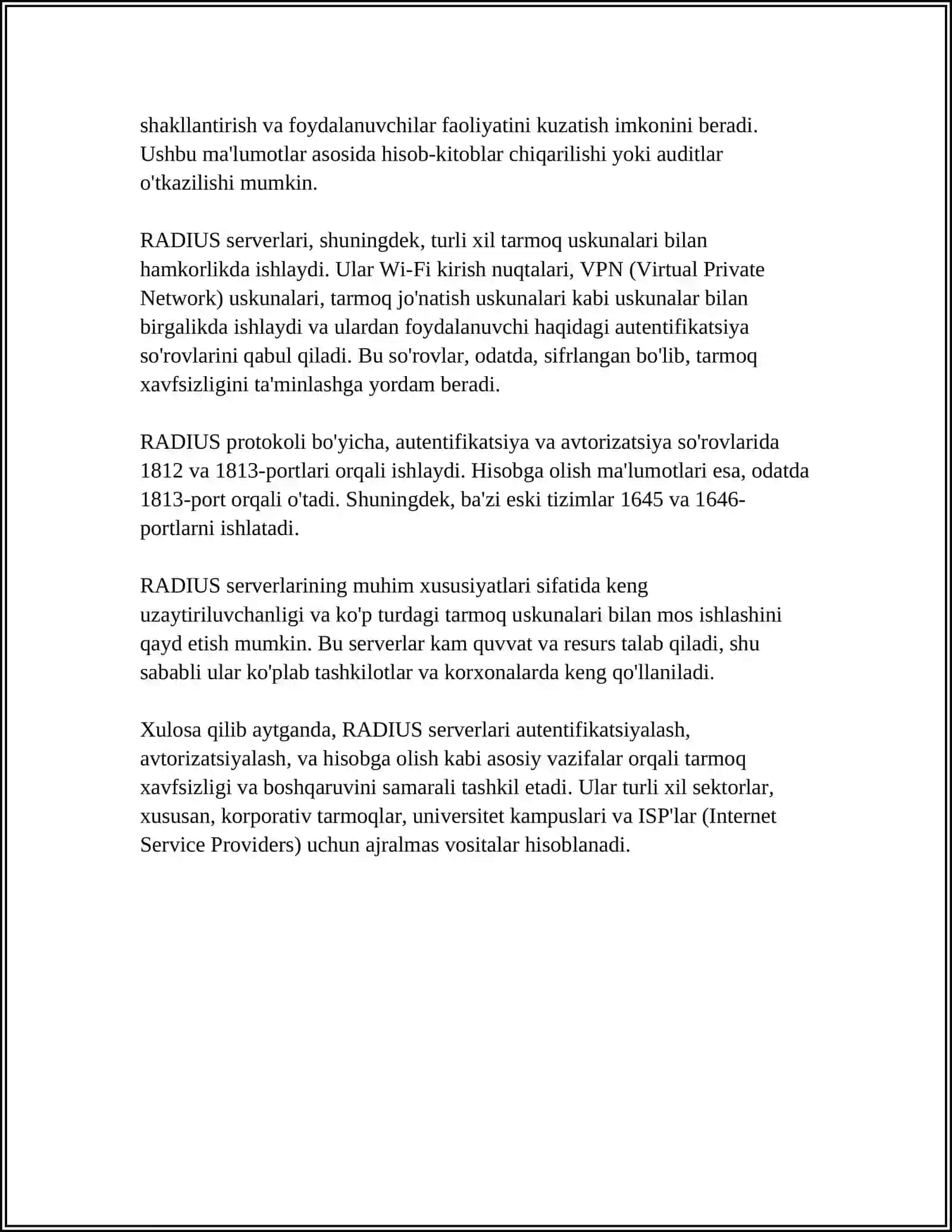 RADIUS AUTENTIFIKATSIYA SERVERLARI. ATM TARMOQLARI 4