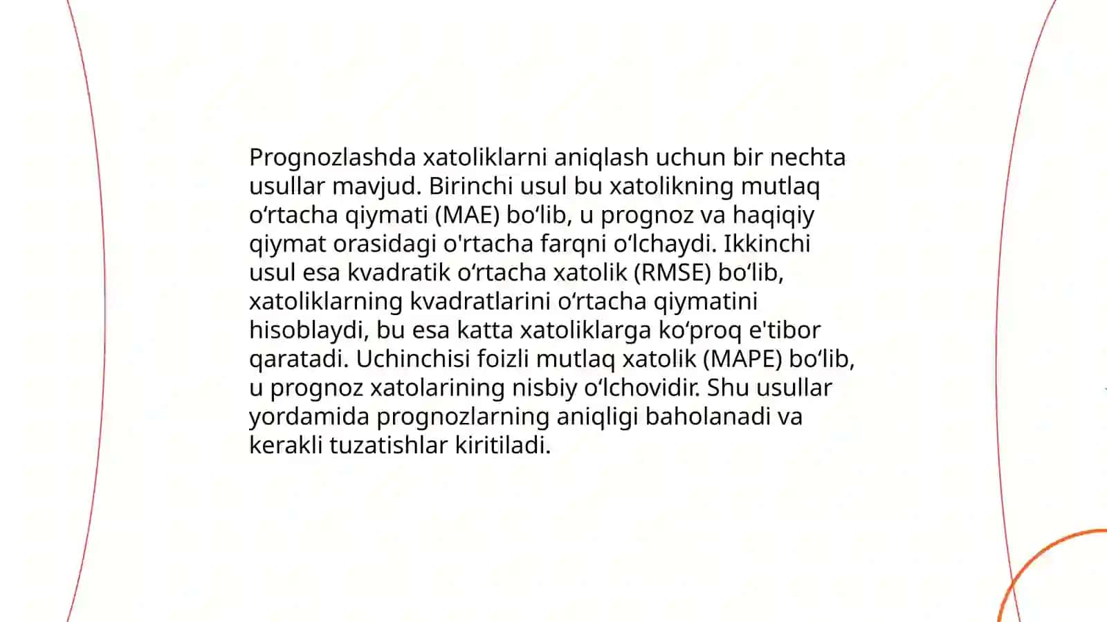 Prognozlashda xatoliklarni aniqlash usullari 4