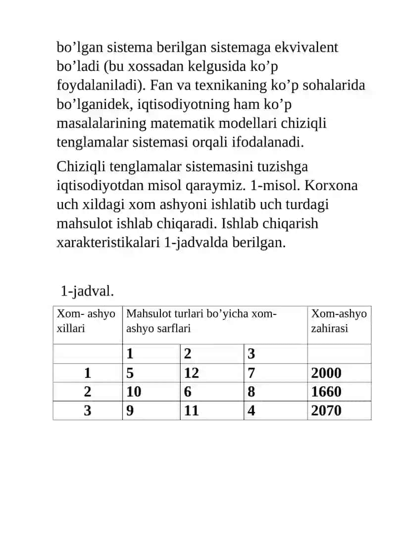 Chiziqli tenglamalar sistemasi referati 4