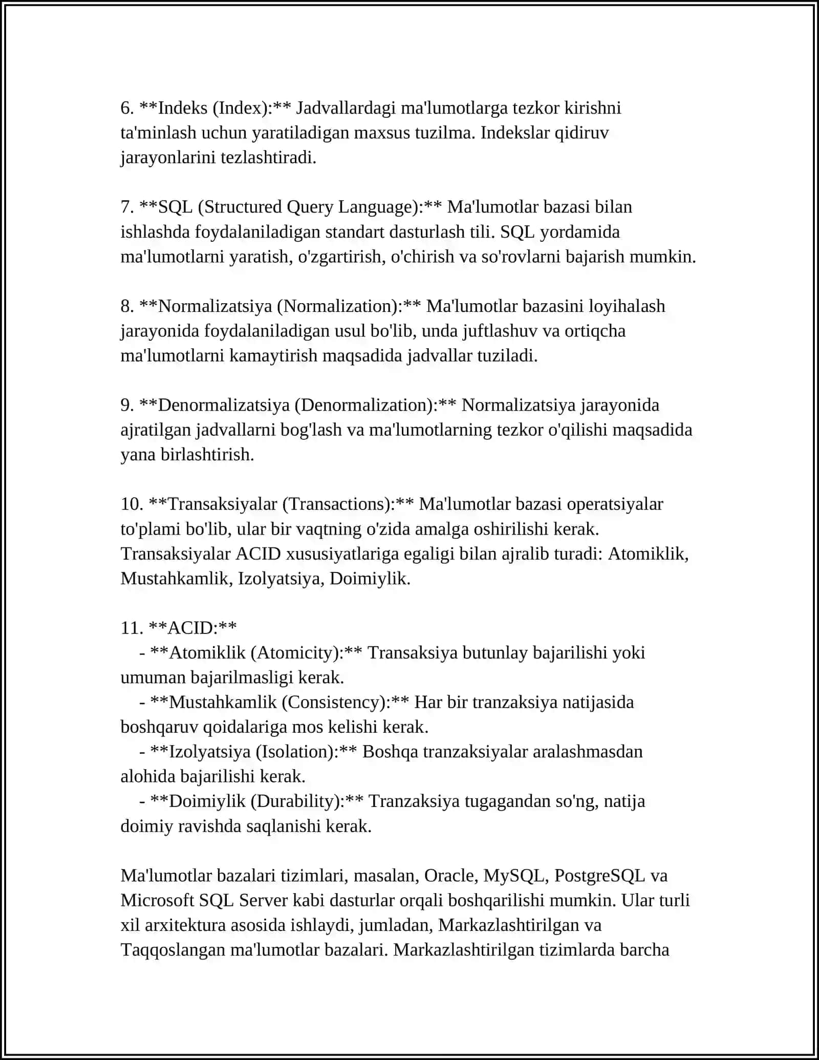 MALUMOTLAR BAZASI VA ULARNING TURLARINI OʻRGANISHLARI 4