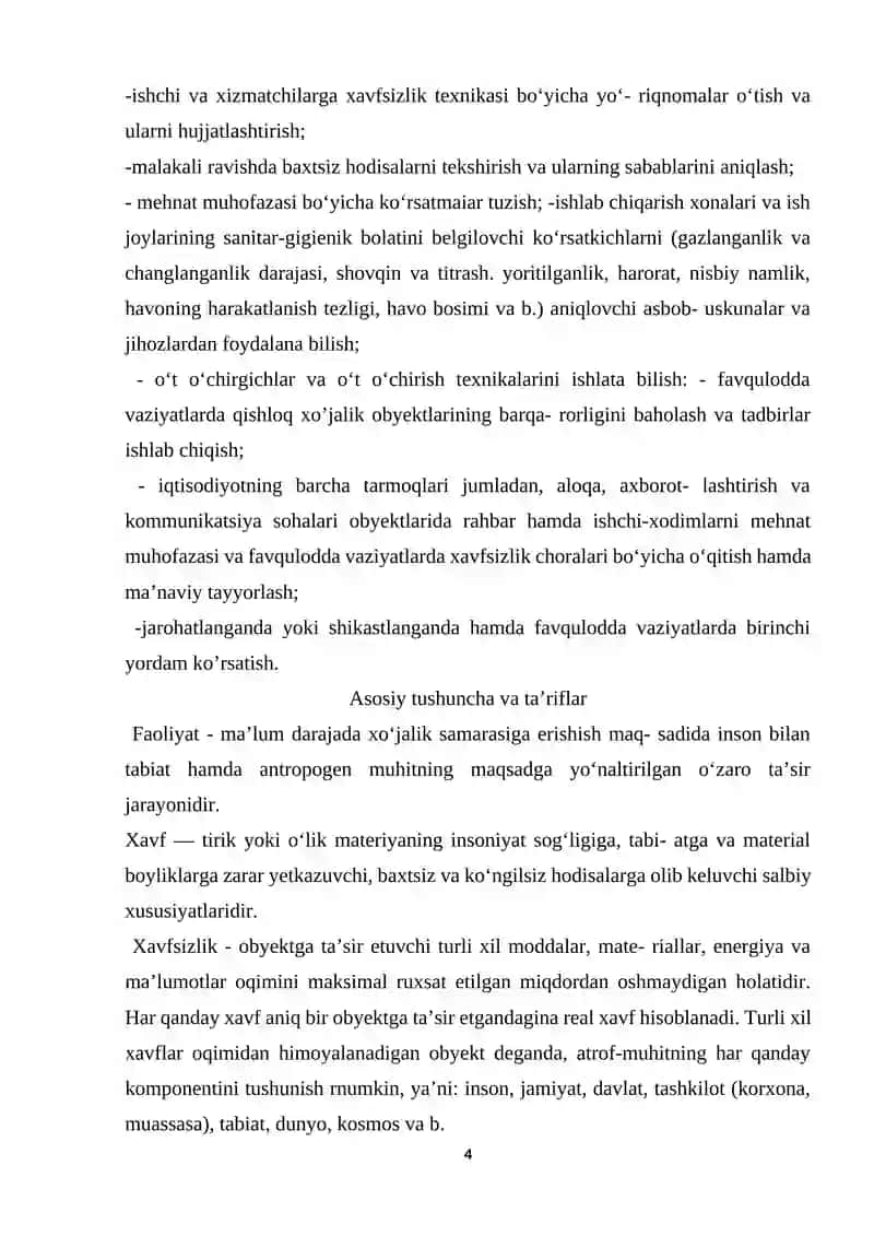Hayot faoliyati xavfsizligi fanining bugungi kundagi ahamiyati 4