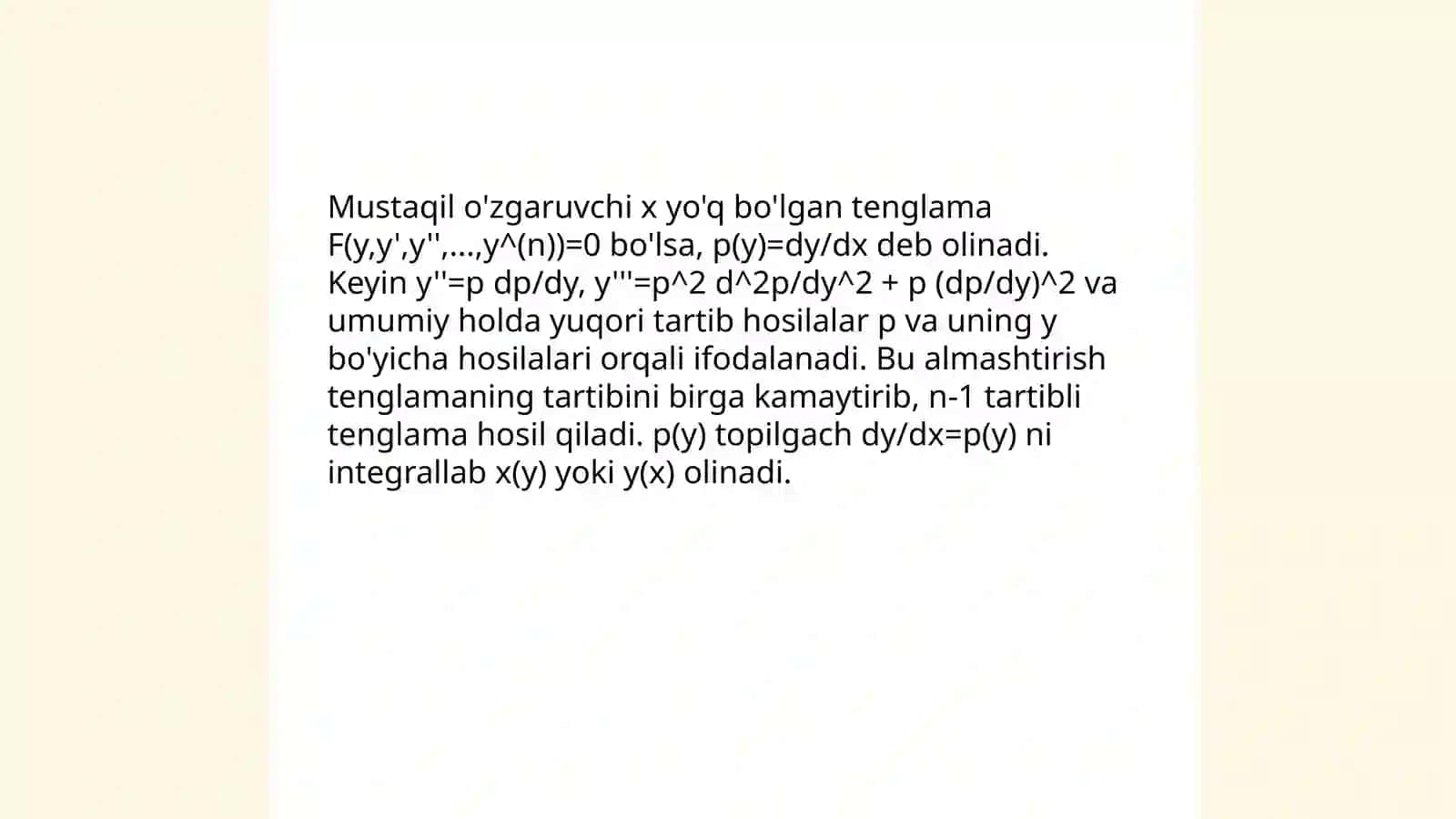Tartibi pasayadigan yuqori tartibli differensial tenglamalar 4