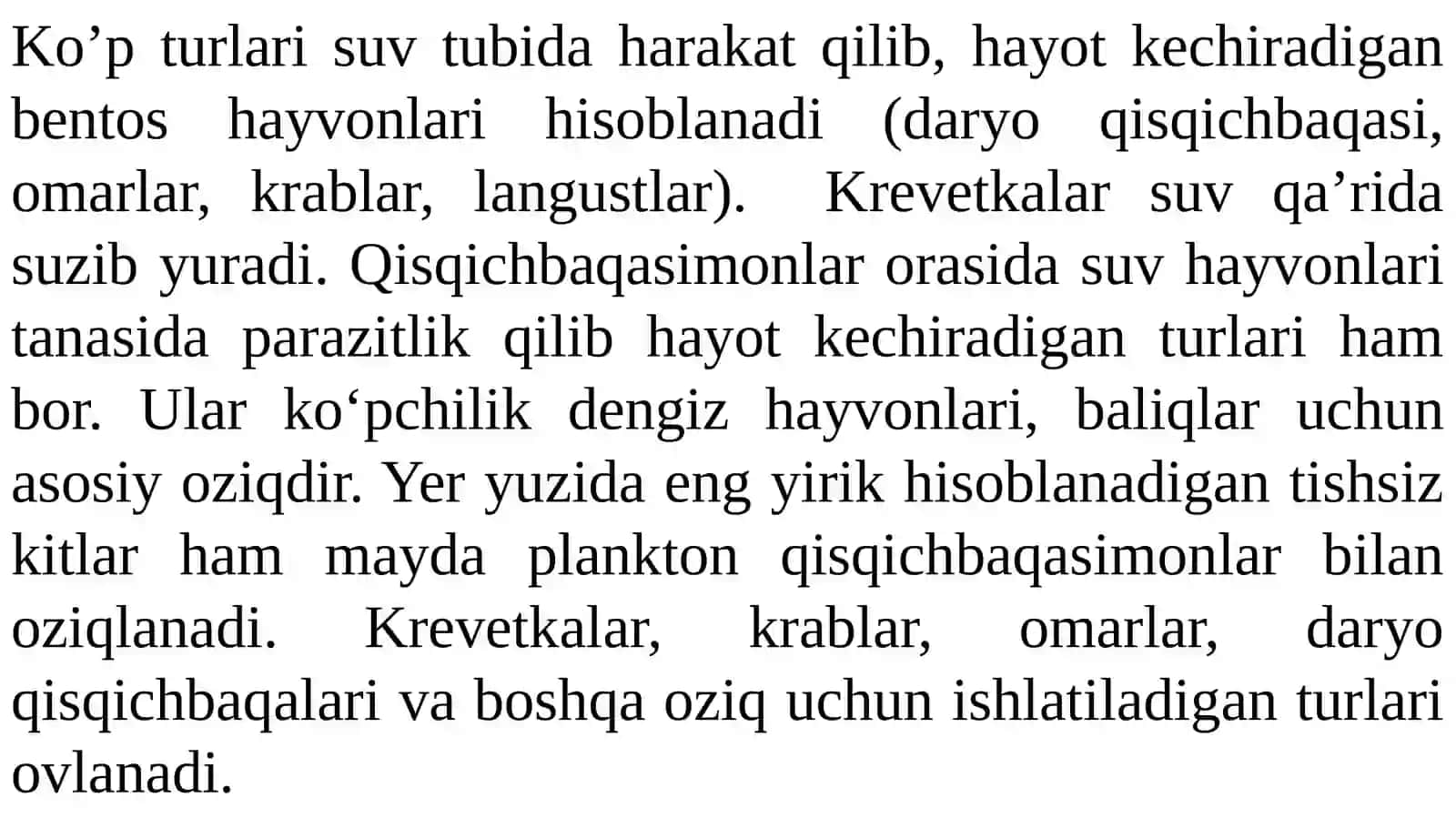 QISQICHBAQASIMONLAR(CRUSTACEA) SINFI 4