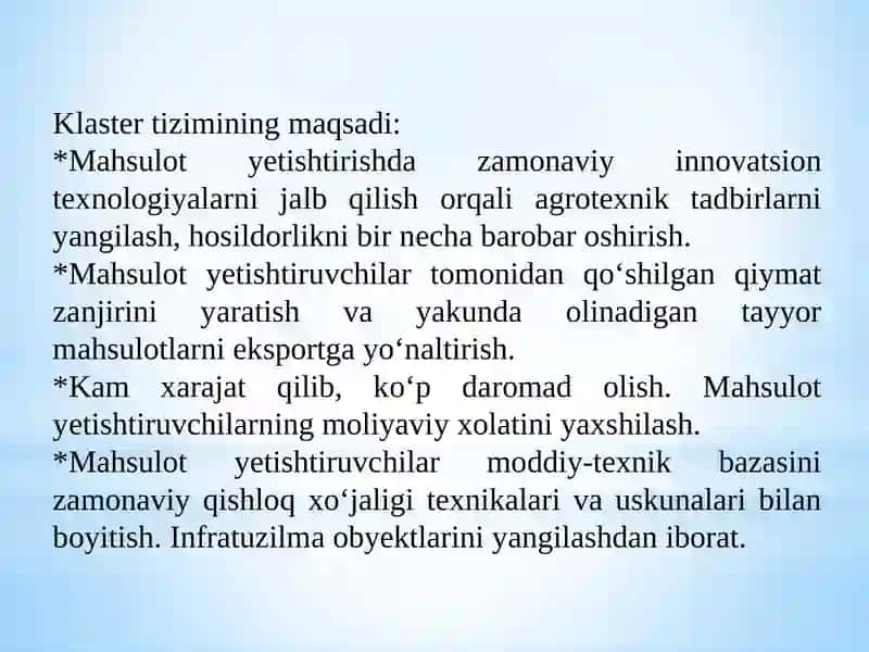 Paxtato‘qimachilik klasterlari 4