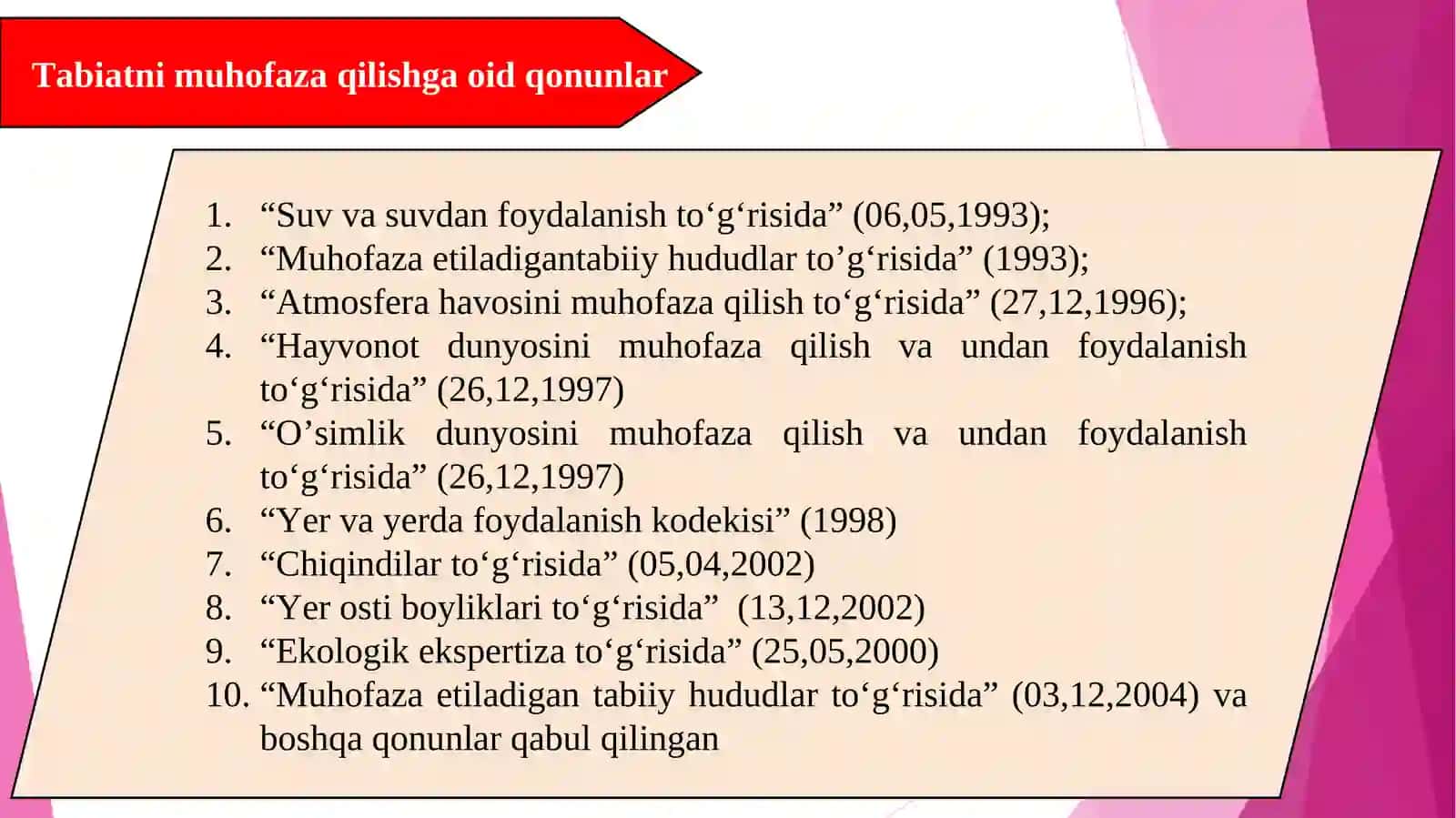 O’zbekiston Respublikasi ekologik qonunchiligi 4