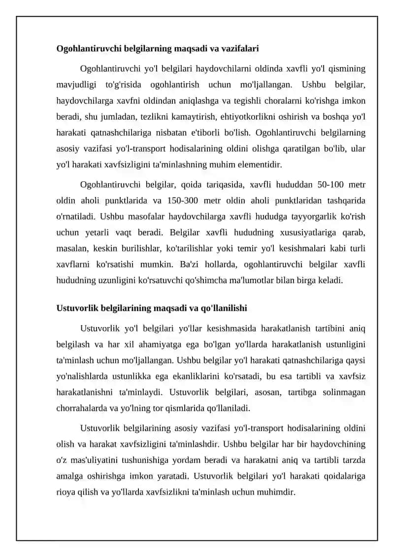 Ogohlantiruvchi va imtiyoz belgilari 4