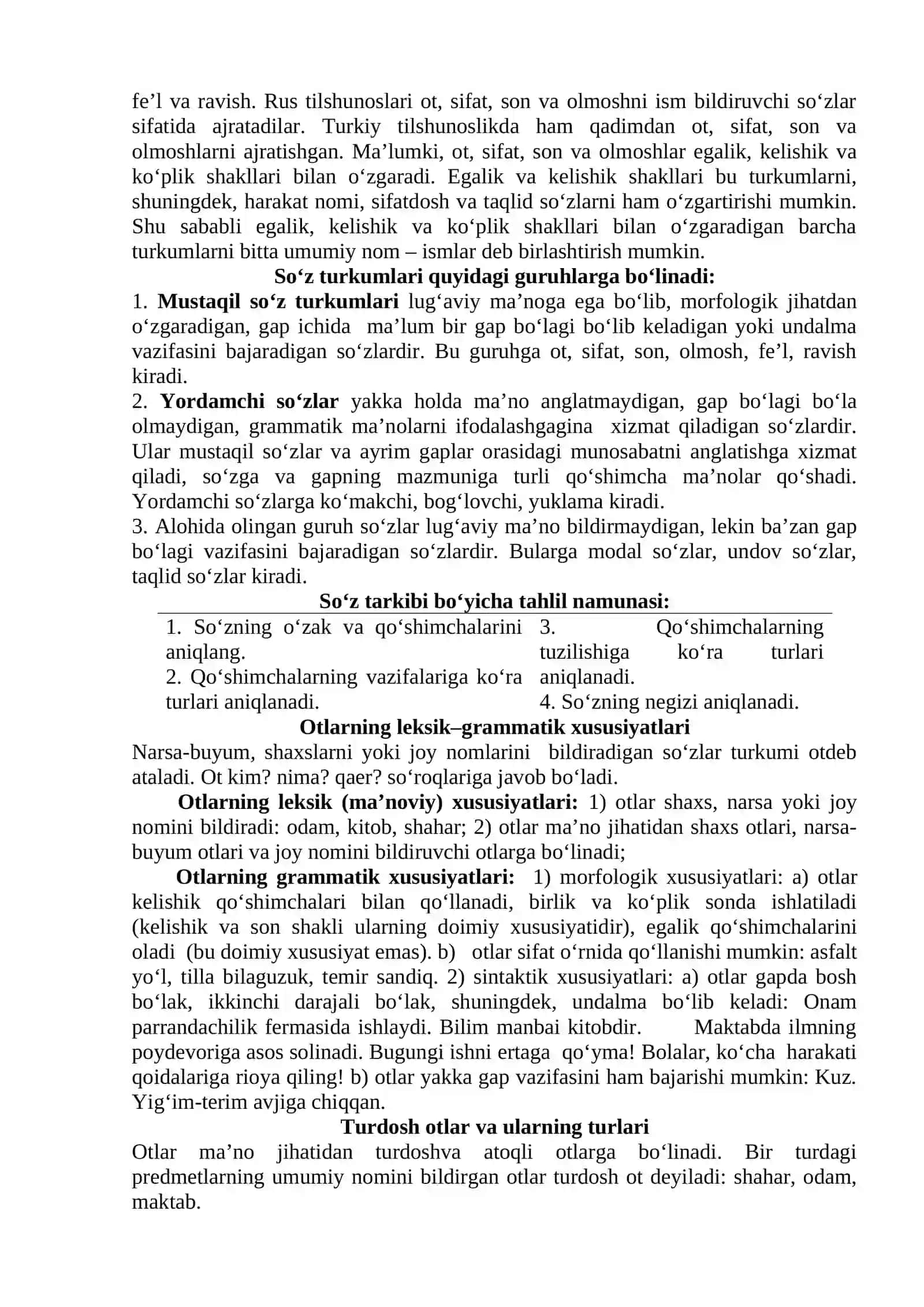 So’z turkumlari. Mustaqil so’z turkumlari. Ot – so’z turkumi, otning leksik-grammatik xususiyatlari 4