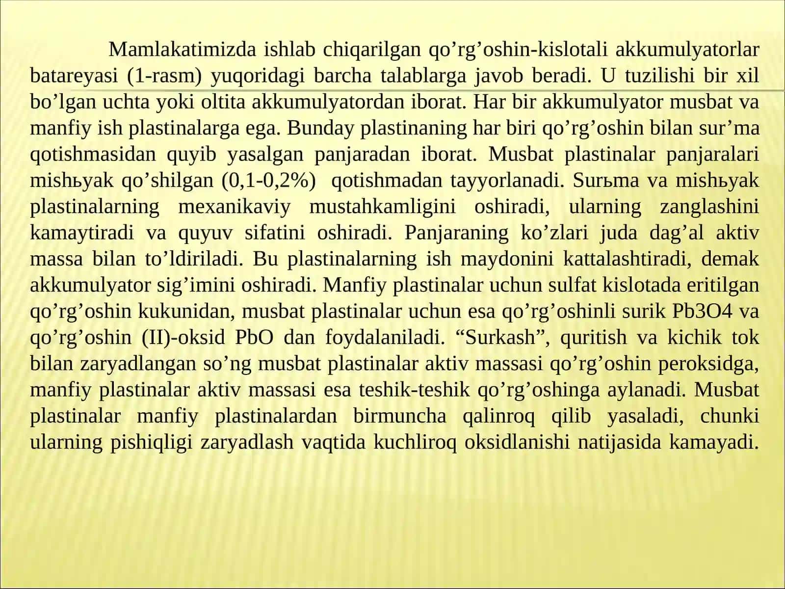 Ma’ruza. Akkumulyator batareyalari 4