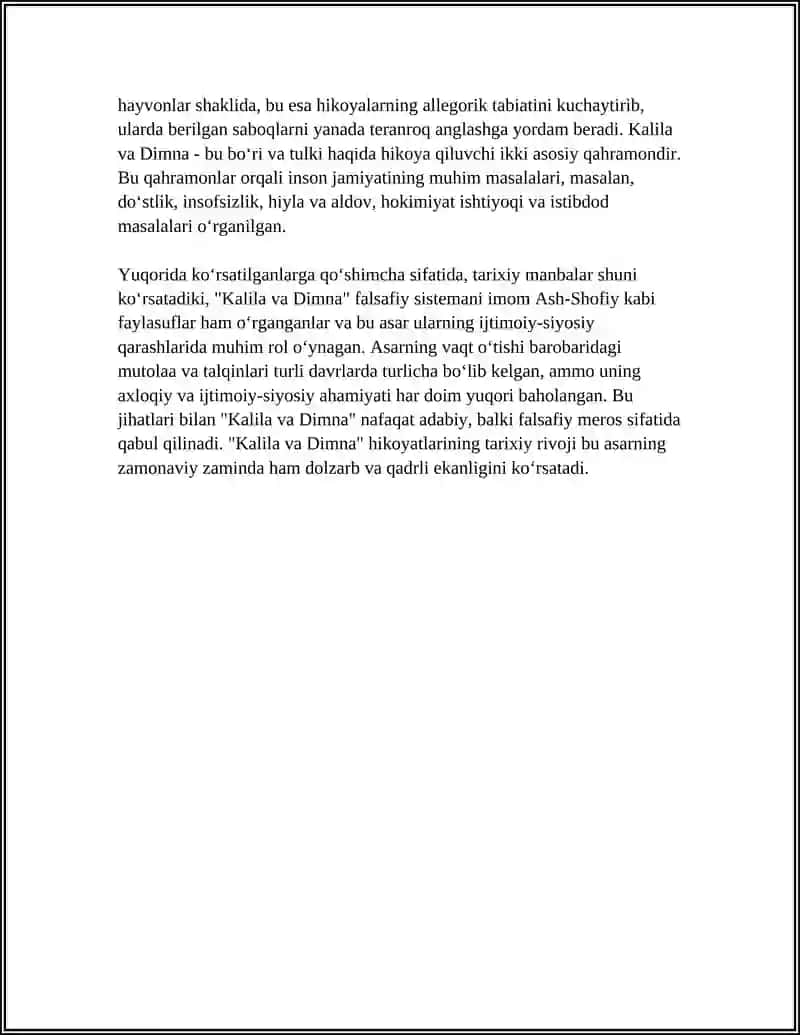 "KALILA VA DIMNA" RIVOYATLARI 4