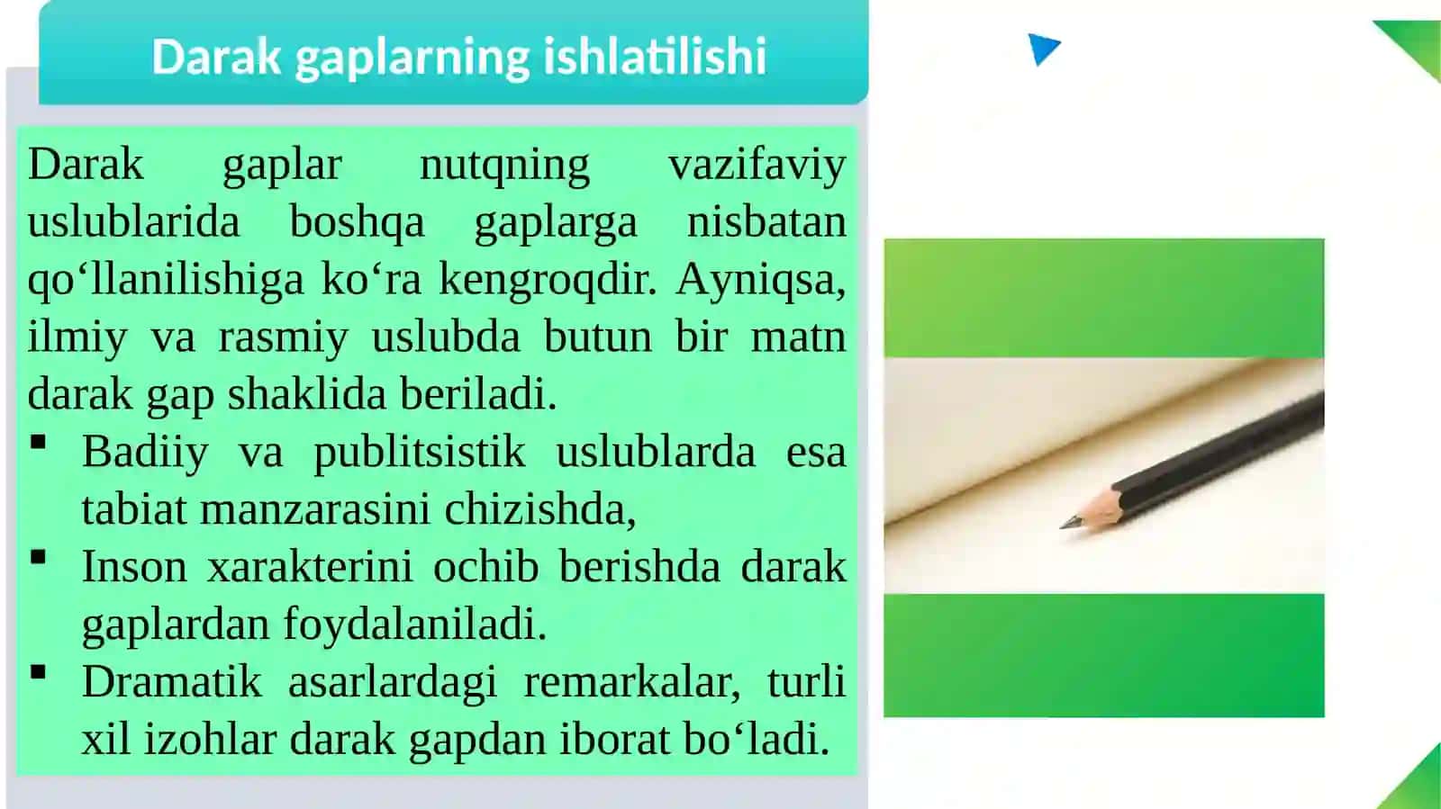 Darak, soʻroq, buyruq gaplarning uslubiy vazifalari 4