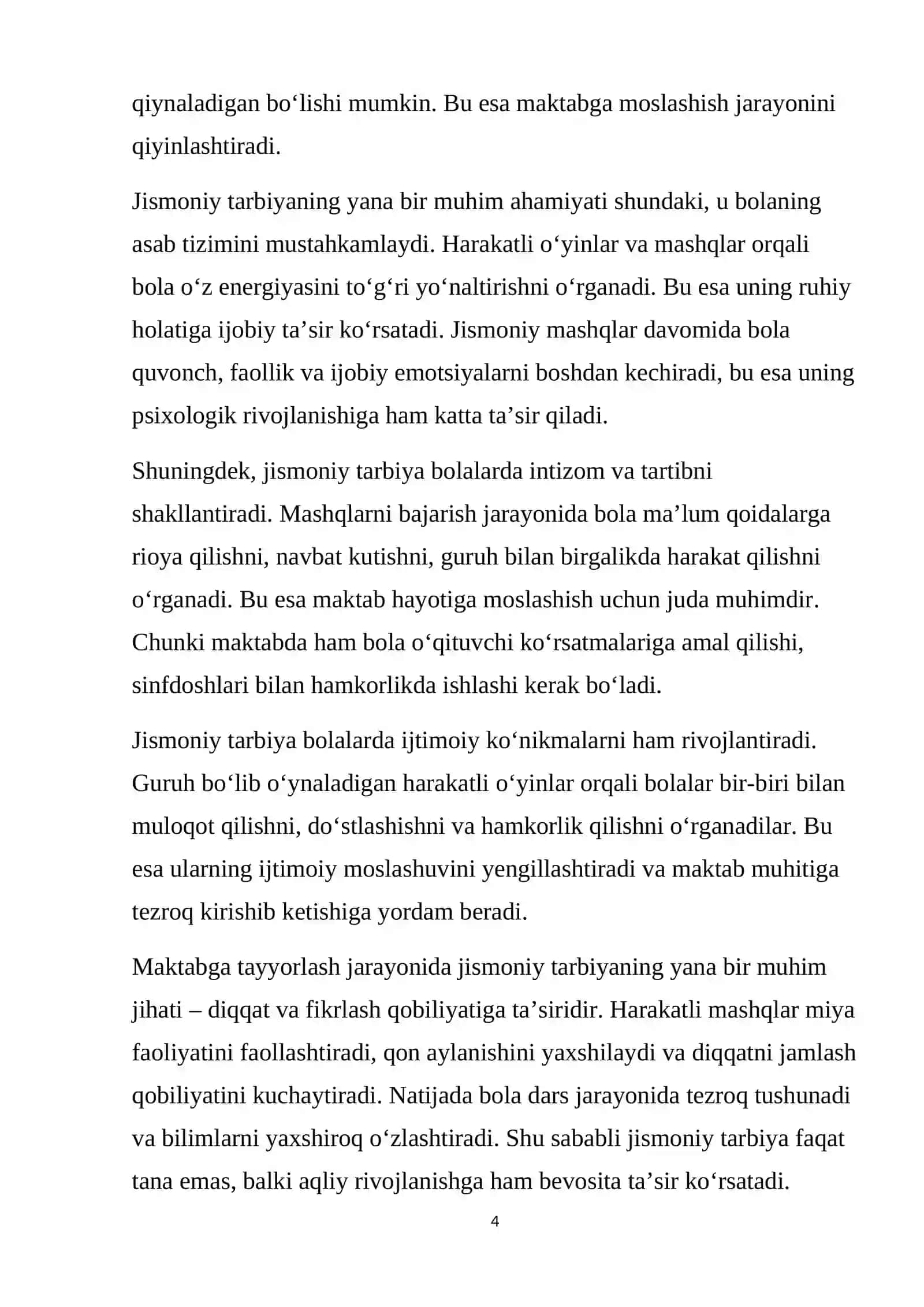 Bolalarni maktabga tayyorlashda jismoniy tarbiyaning o‘rni 4